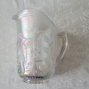 Imperial Carnival Glass Pitcher  With Robins,flowers and Leaves.EUC
